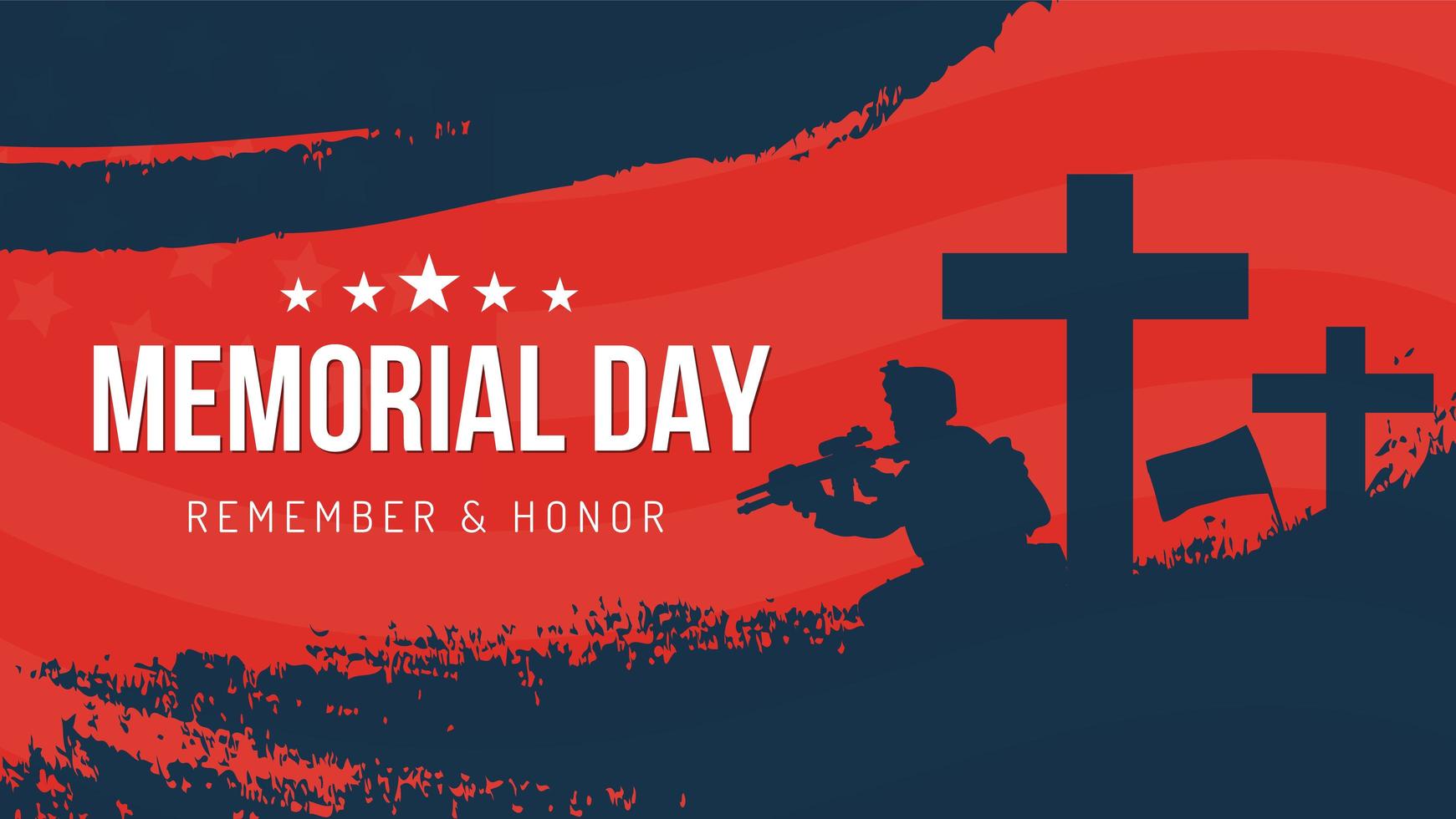 Memorial day soldier remember and honor poster design vector