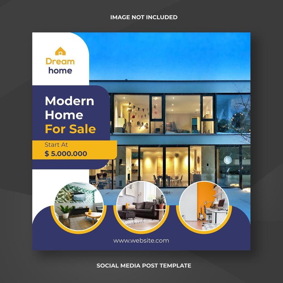 Real estate home square social banner template vector