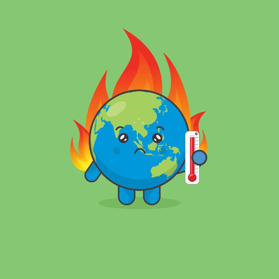 Global Warming With Earth Character on fire vector