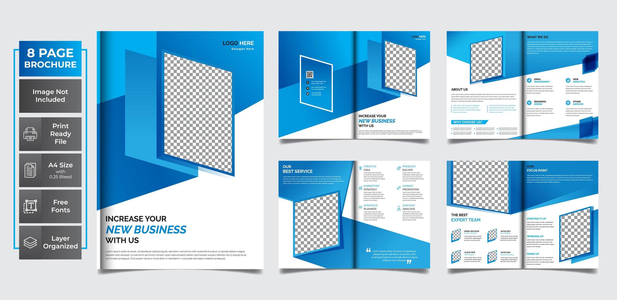 Blue 8 Pages Creative multipurpose Template  vector