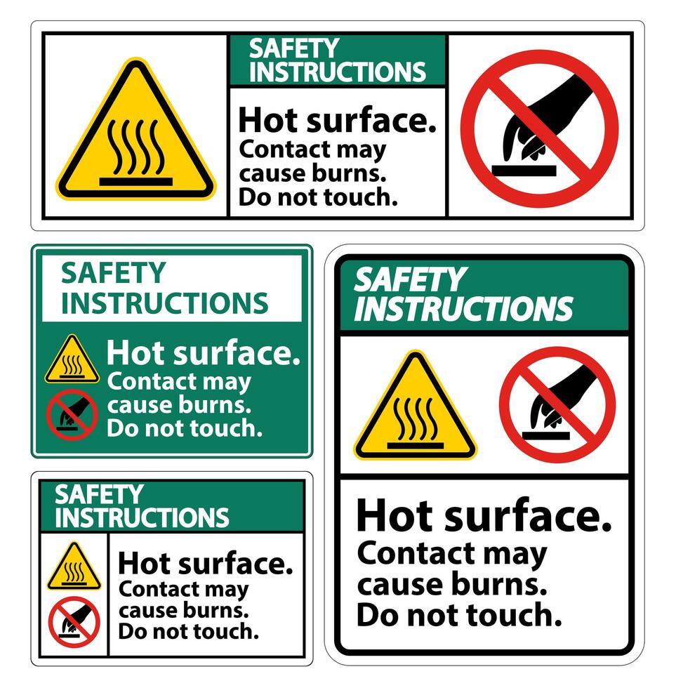 Safety Hot Surface Do Not Touch Symbol Sign Set vector