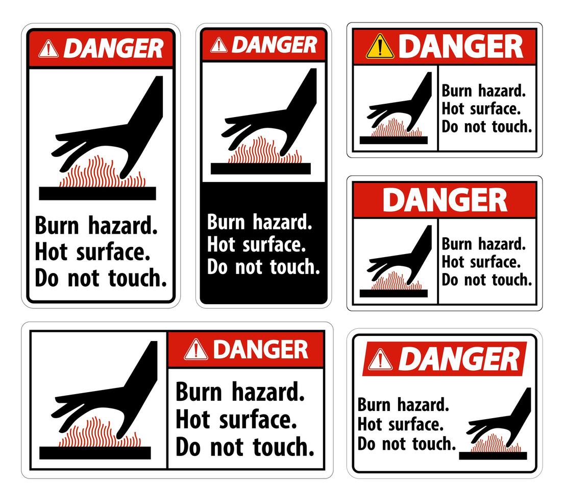 Danger Burn hazards and hot surface signs vector