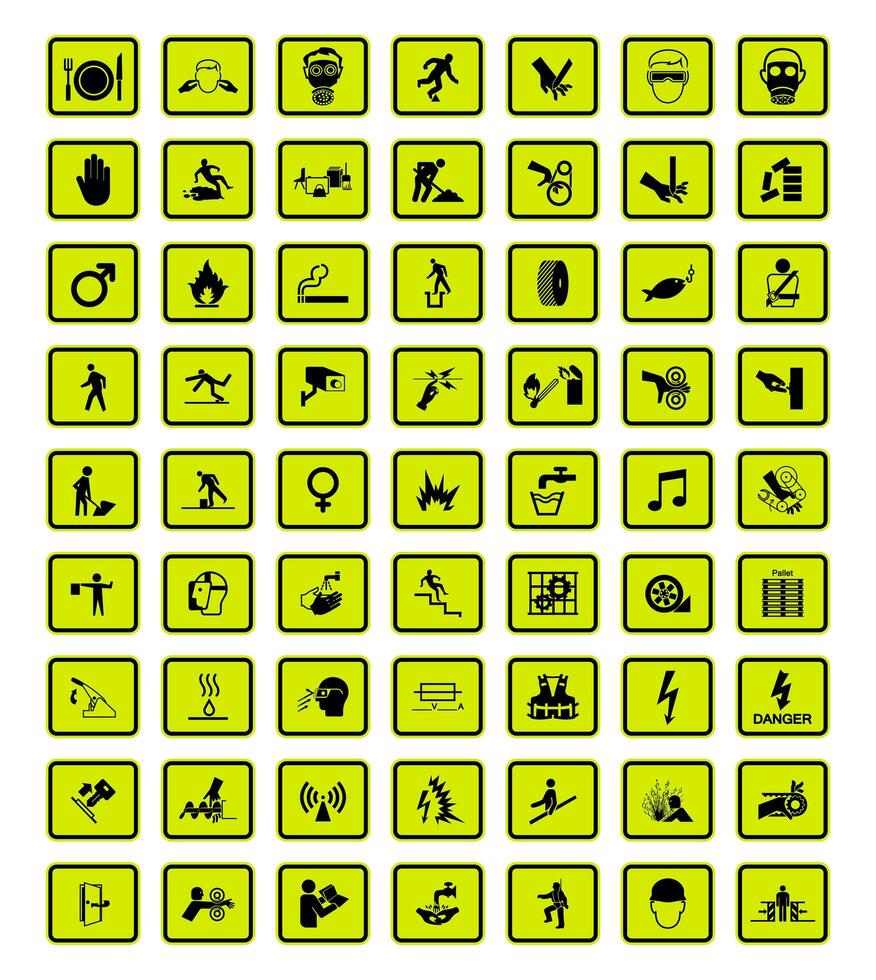 conjunto de signos de etiquetas de símbolos de peligro de advertencia vector