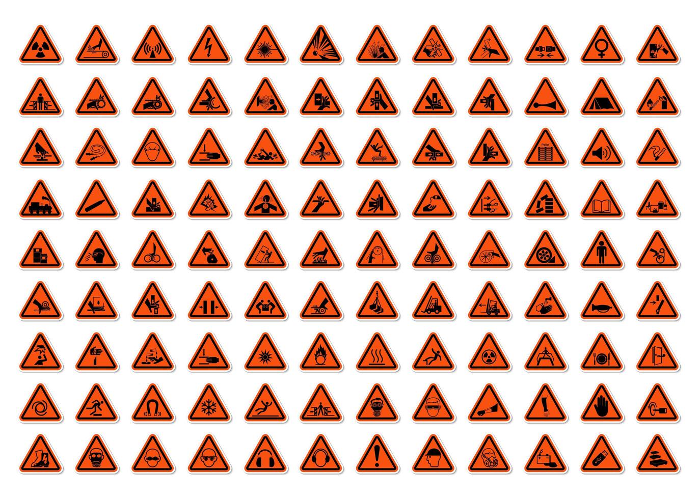 Triangular Warning Hazard Symbols labels Sign Set vector