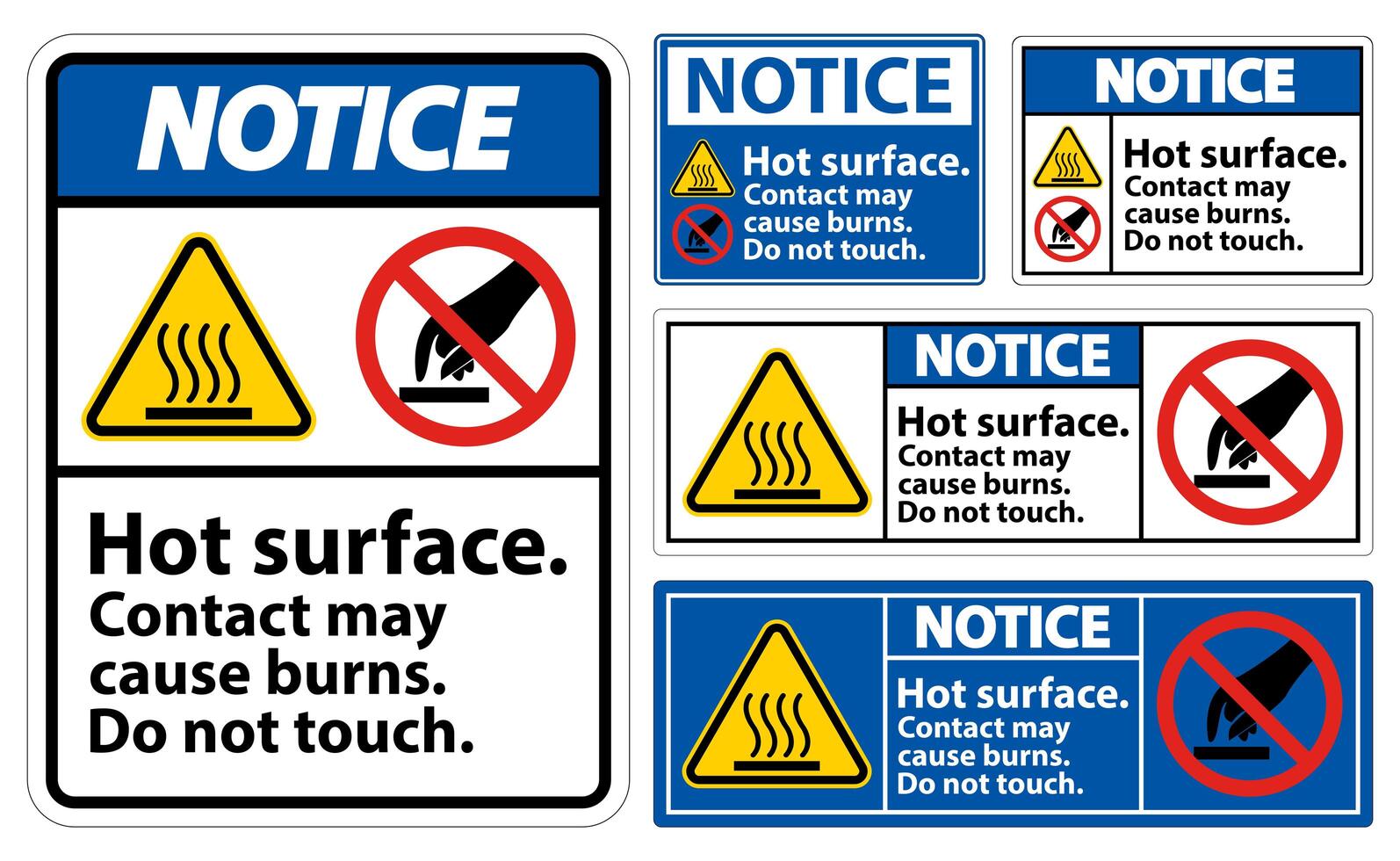 Notice Hot Surface Do Not Touch Symbol Sign Set vector