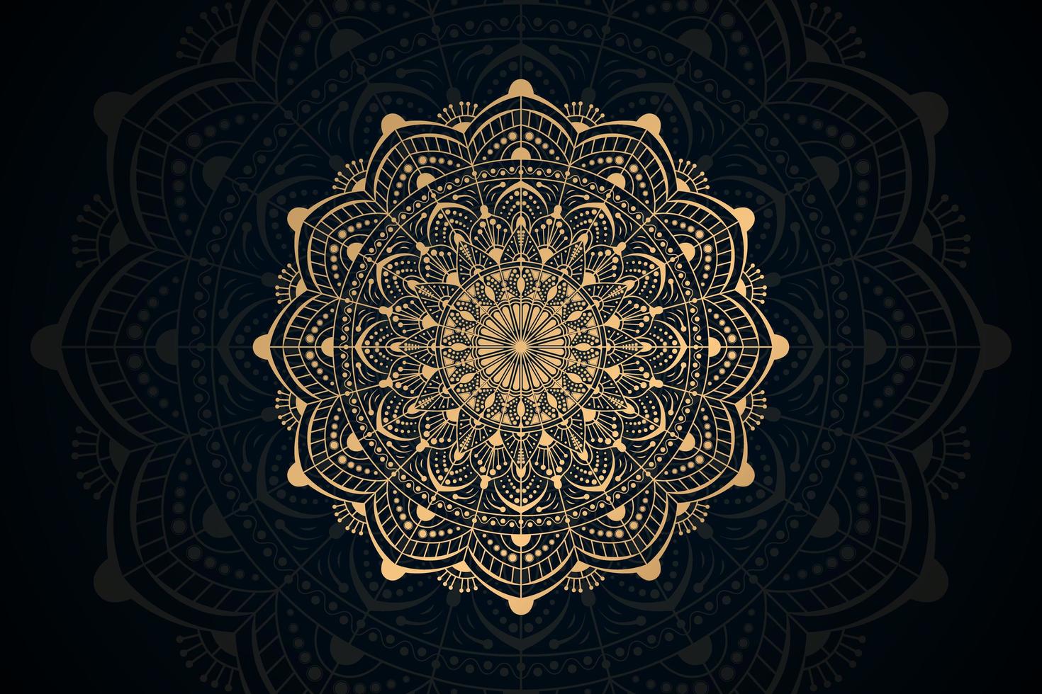 Gold lace mandala design on dark mandala background vector