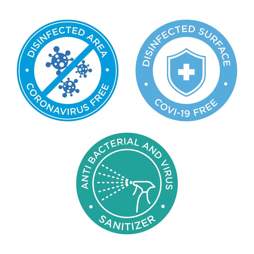 Blue and green Coronavirus free icon set vector
