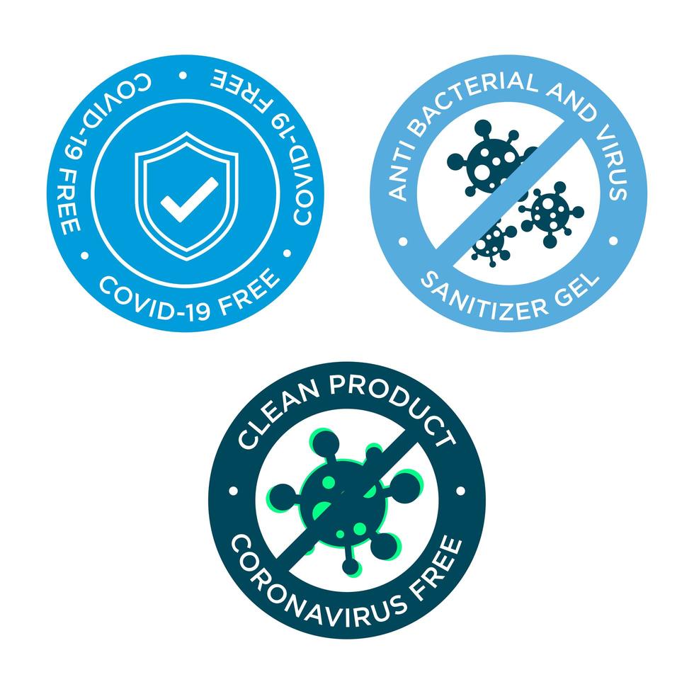 Circular anti-bacterial Coronavirus free icon set vector