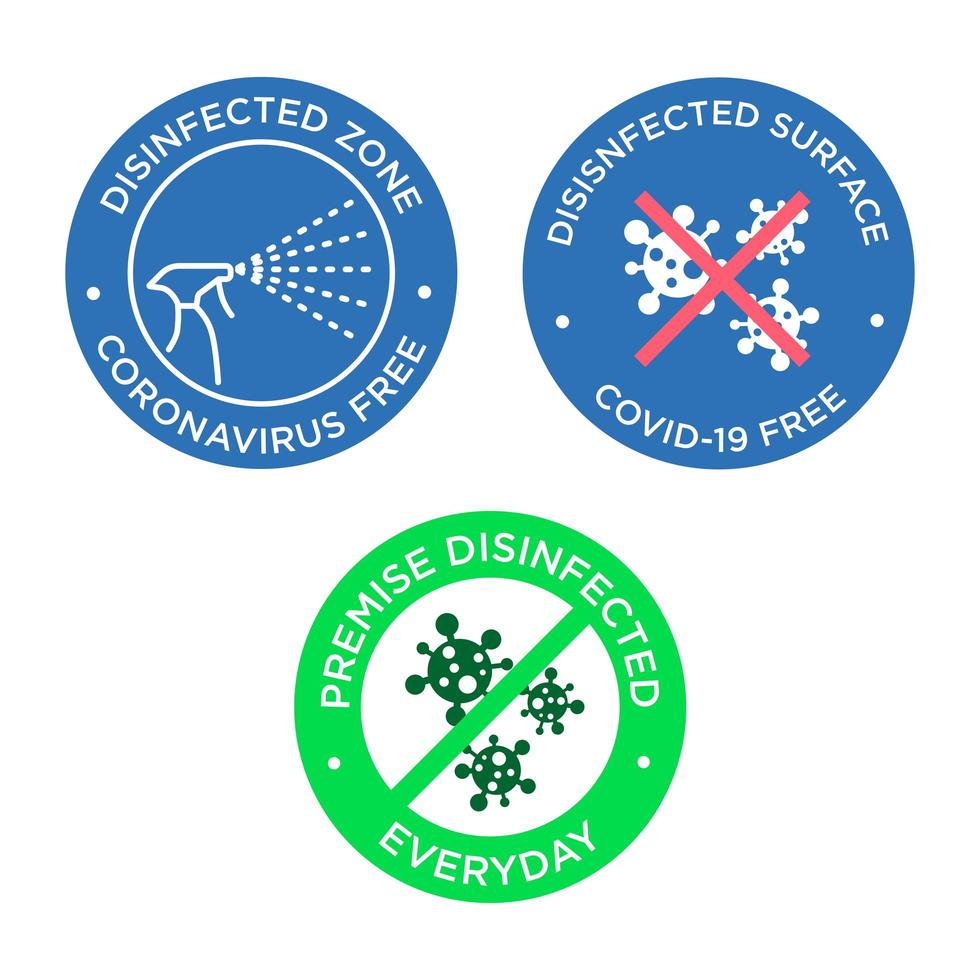 Disinfected surface Coronavirus free icon set vector