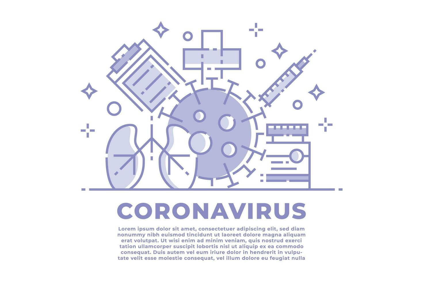 Ilustración lineal de coronavirus púrpura y blanco vector