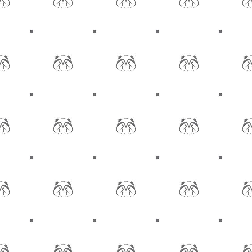 Seamless pattern with racoon heads and polka dots vector