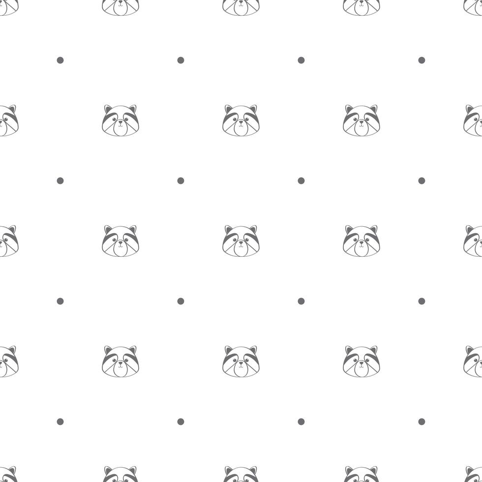 Seamless pattern with racoon heads and polka dots vector