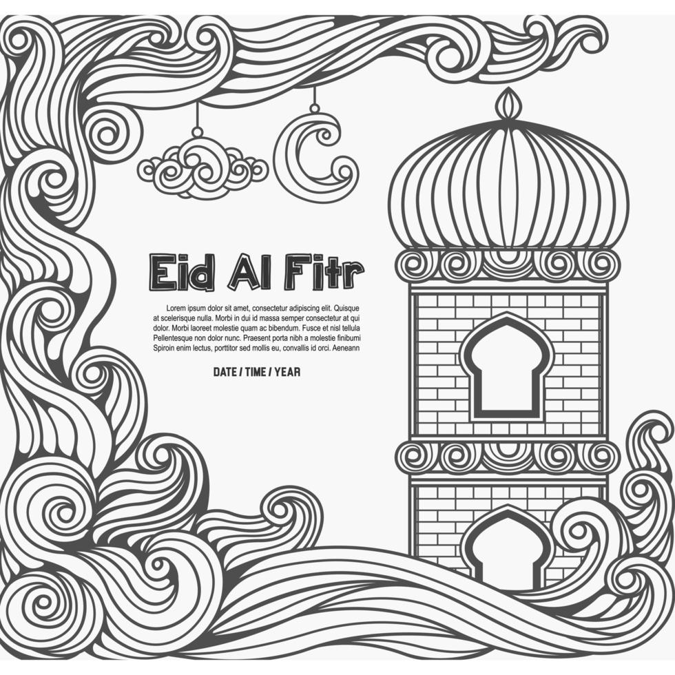 Decorative outline style Eid al Fitr Islamic illustration vector
