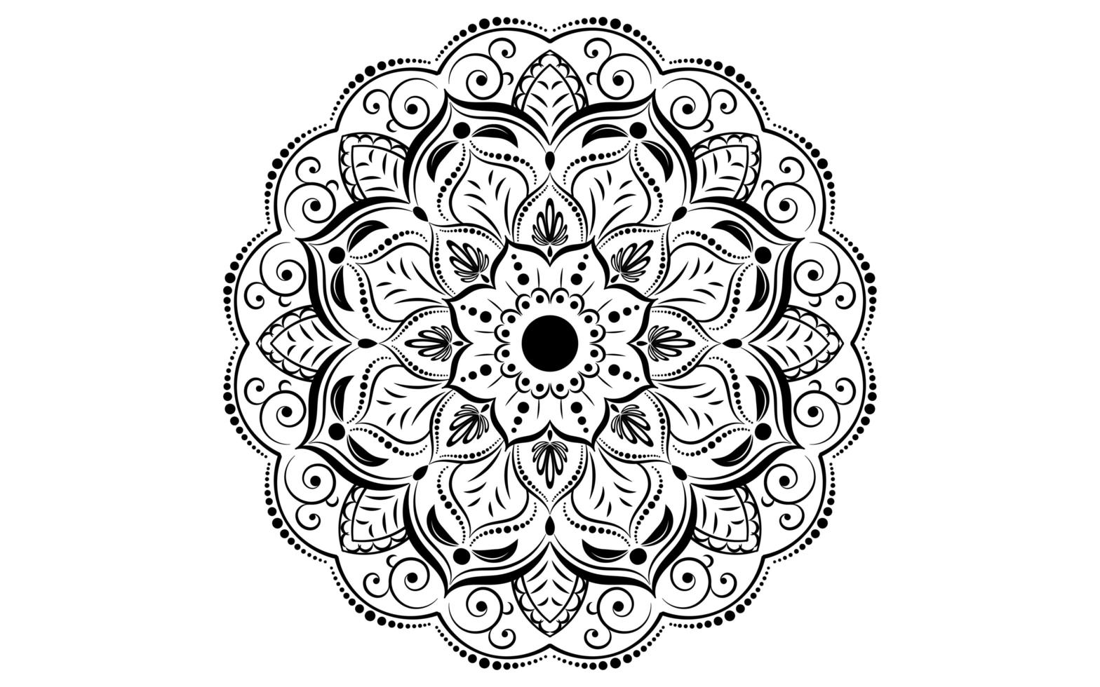 patrón circular mandala flor blanco y negro vector