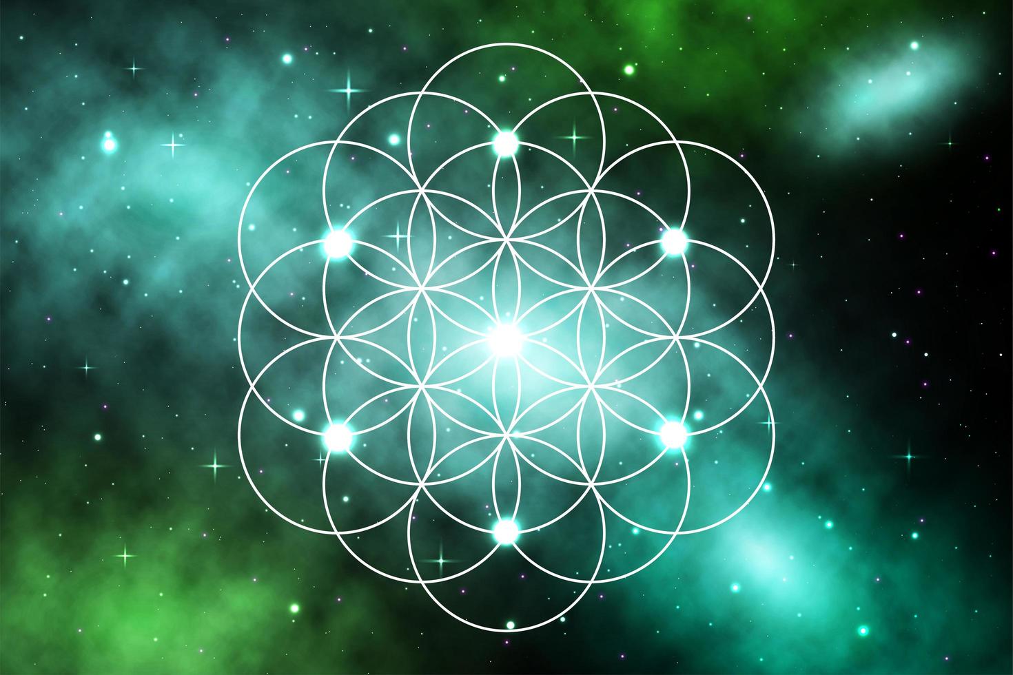 Mandala sacred geometry flower of life in galaxy vector