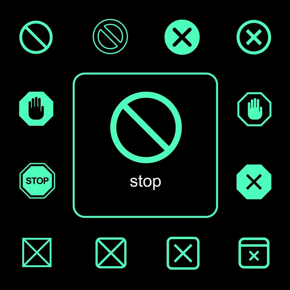 Varios señal de stop y conjunto de símbolos vector