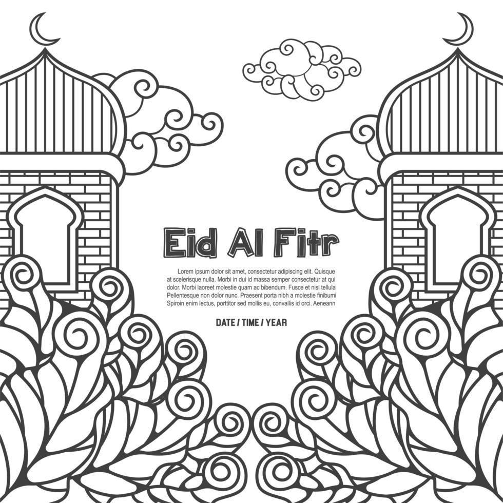 Ilustración islámica de eid al fitr con hojas vector