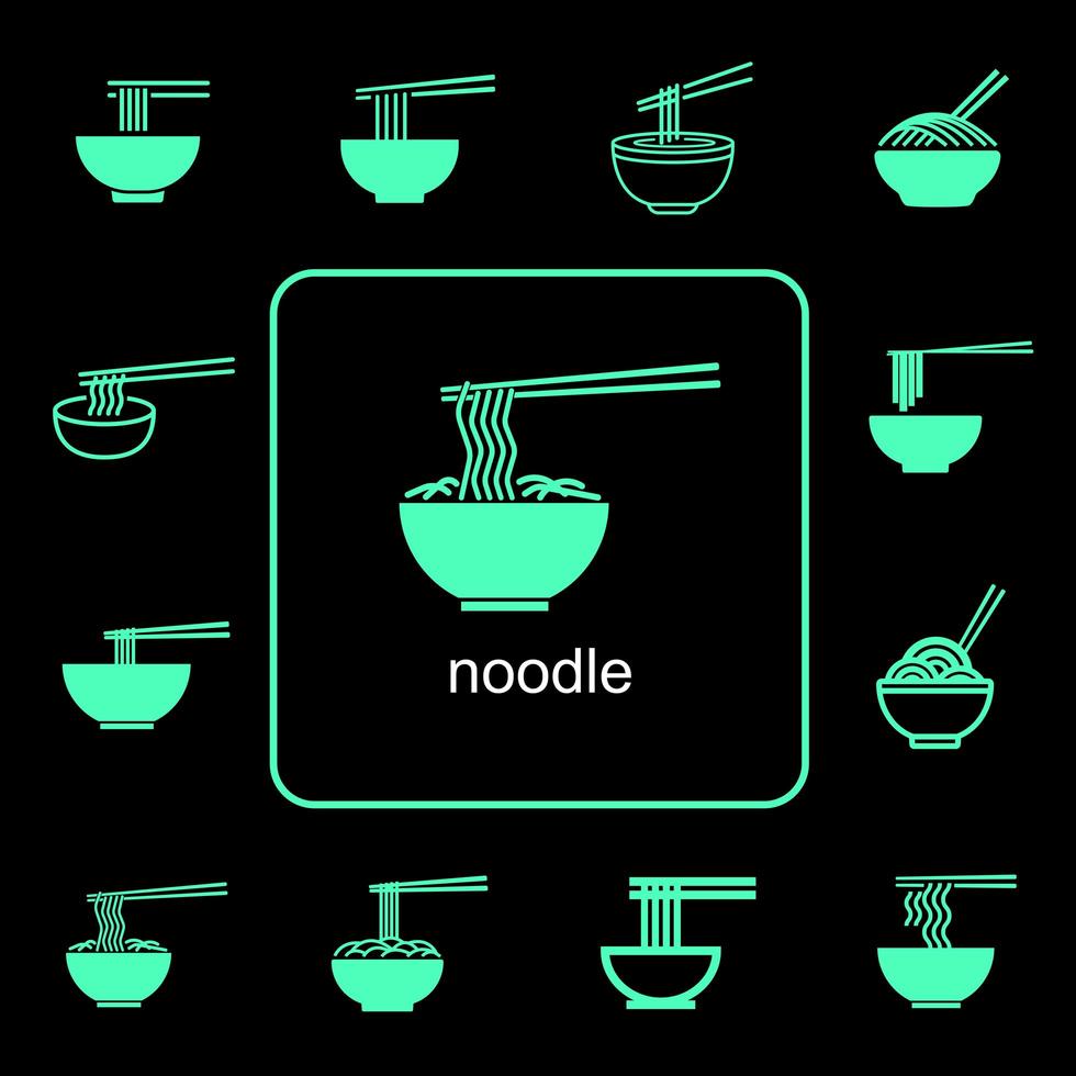 Global food noodle icons set vector