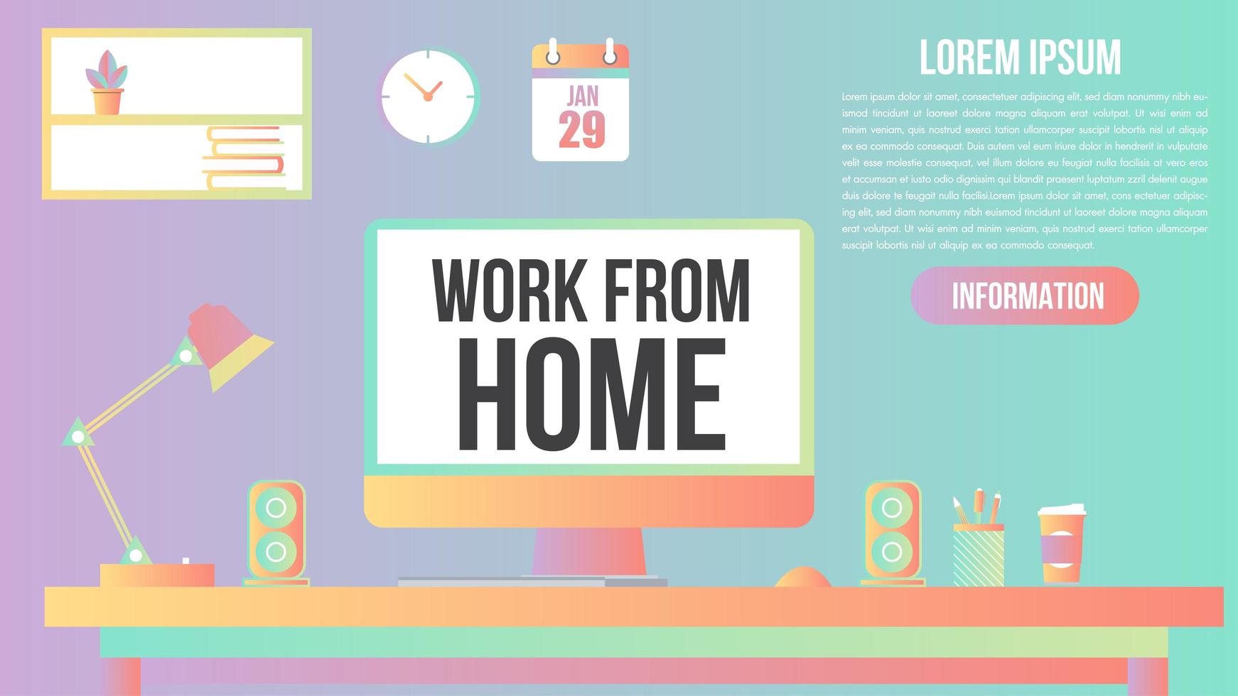 Pastel gradient flat work from home office design vector