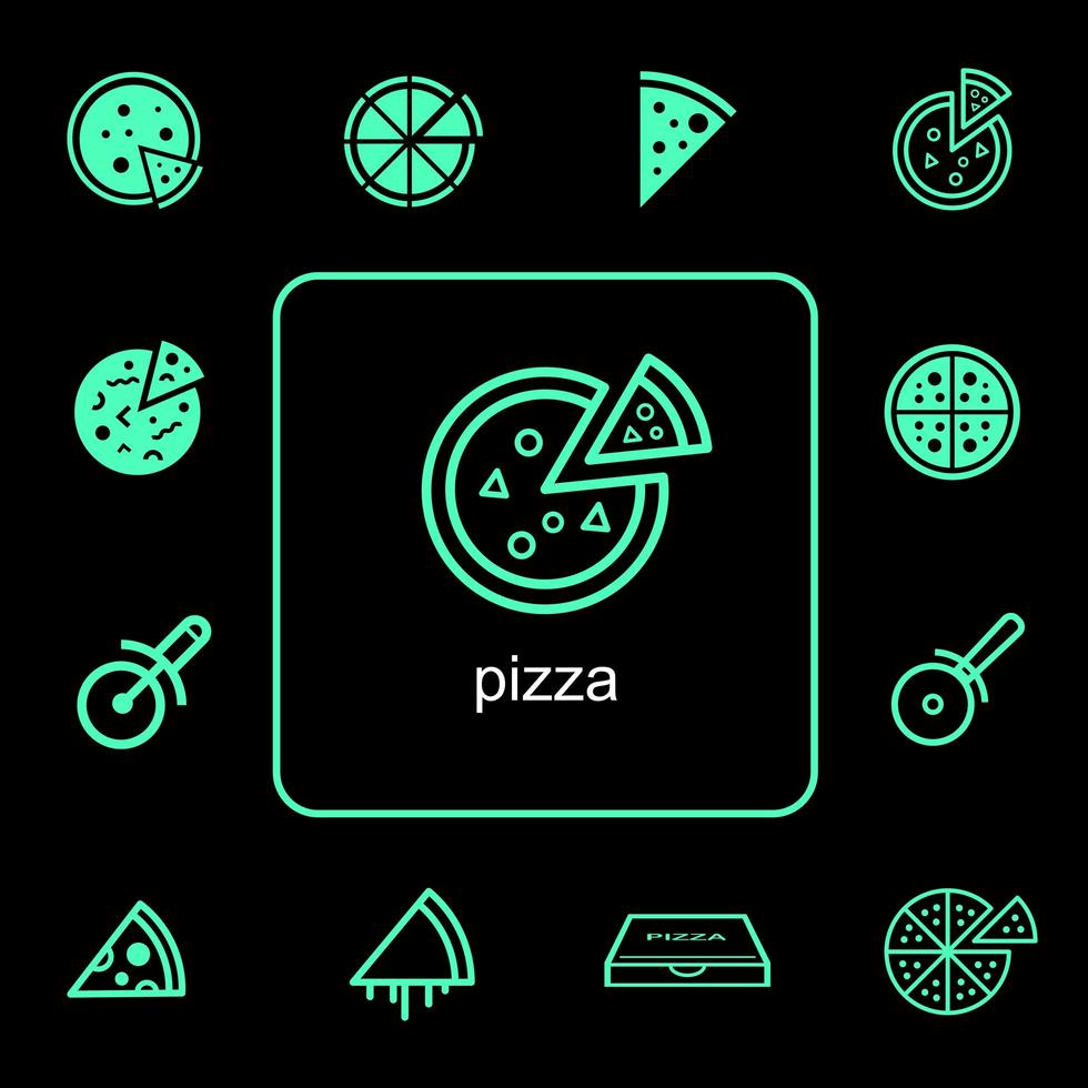 conjunto de iconos de pizza de comida de entrega vector