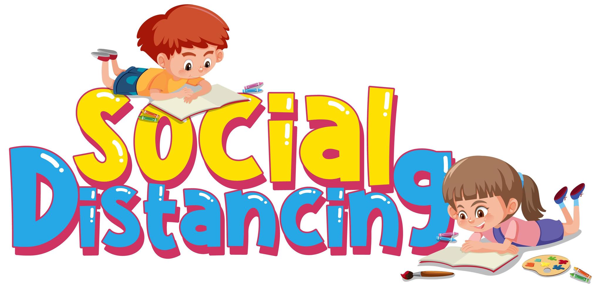 Children doing activities around Social Distancing text vector