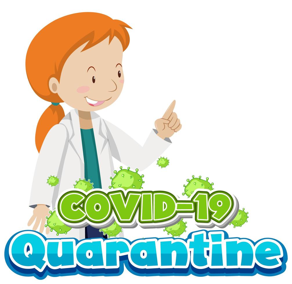 Covid-19 poster with female doctor and virus cells vector