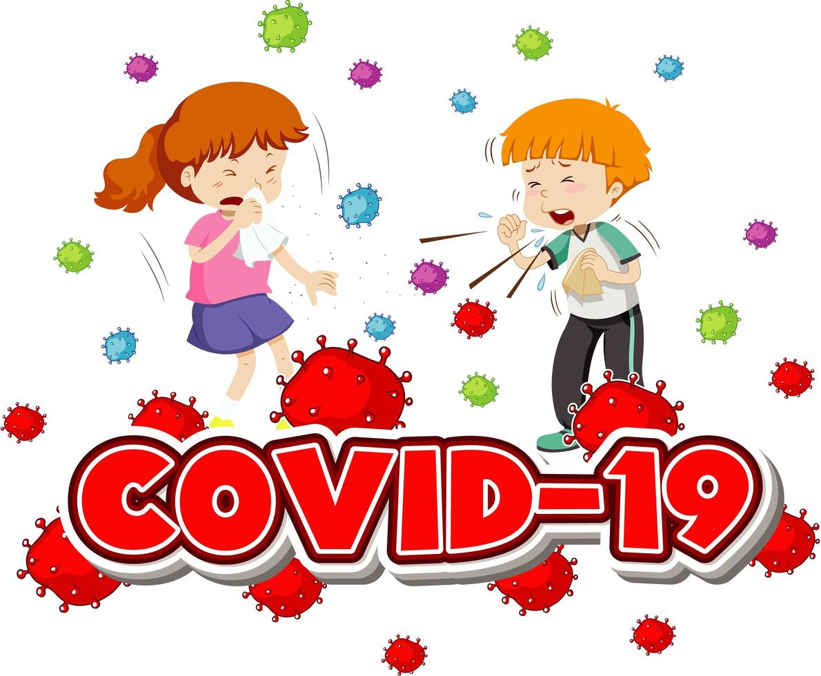 Poster with two sick children and Covid-19 text vector