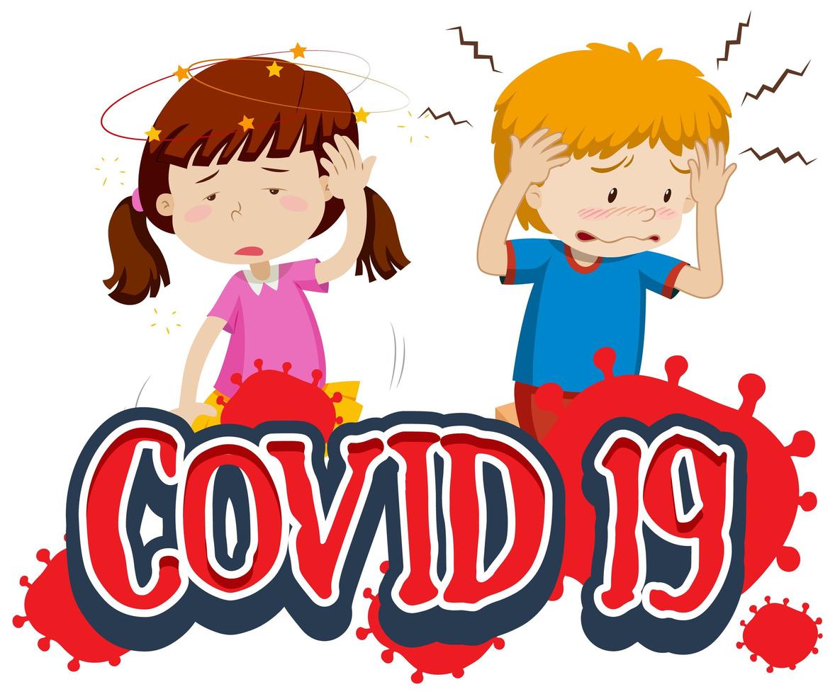 Covid 19 text with two sick children vector