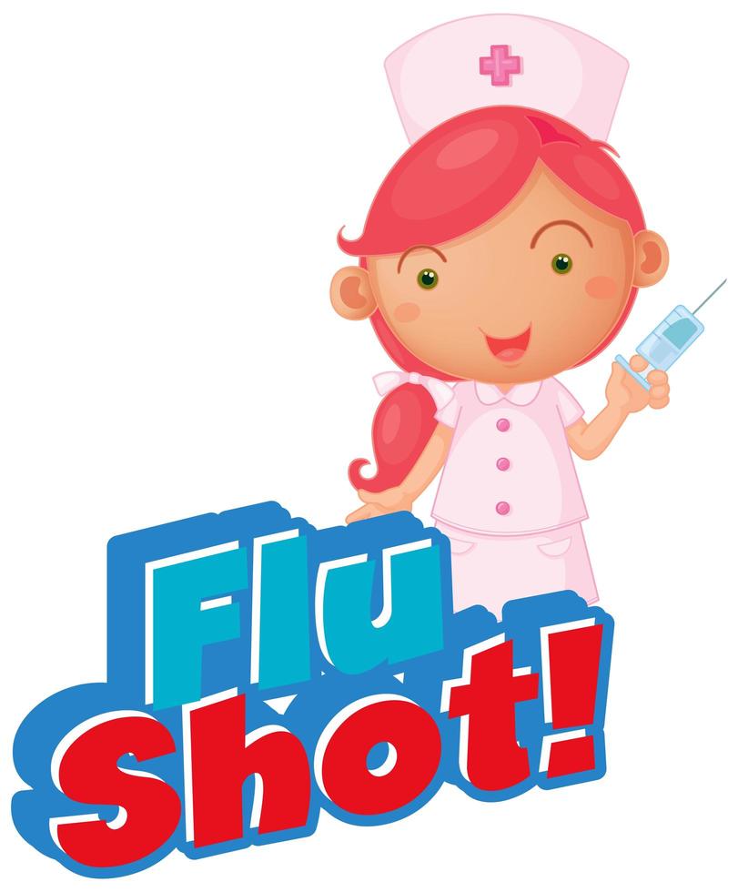 Flu shot text with nurse and vaccine vector