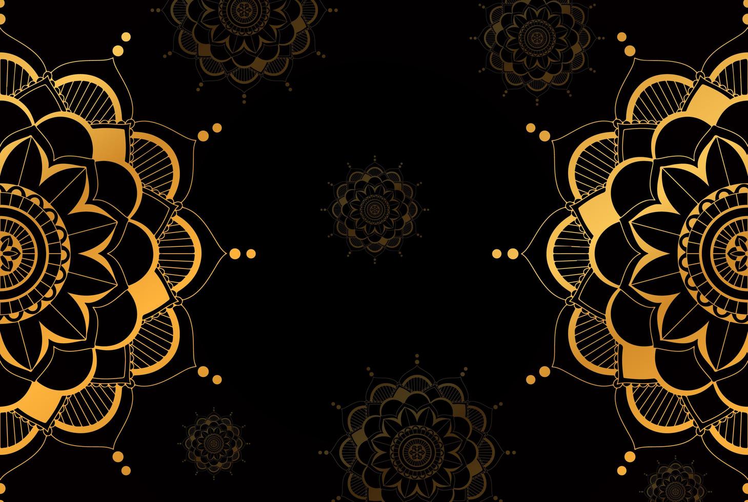 Gold Half Mandala Pattern on Black Background vector