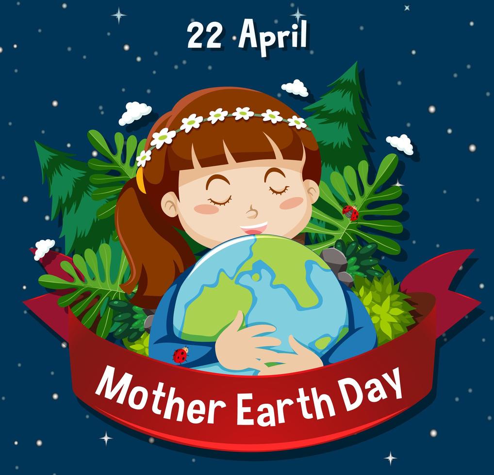 Poster for Mother Earth Day with Girl Hugging Globe vector