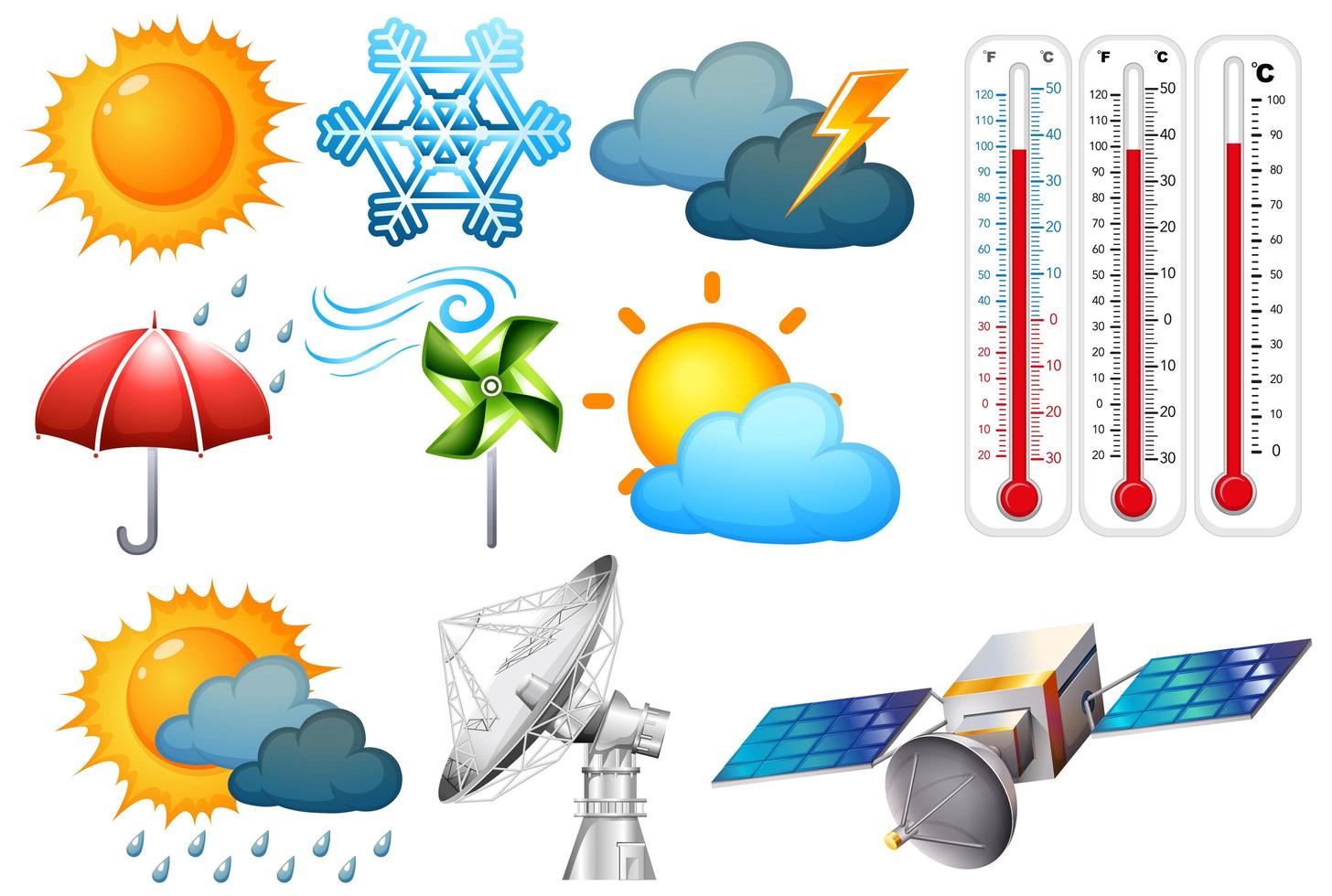 Set of Weather and Climate Elements on White vector