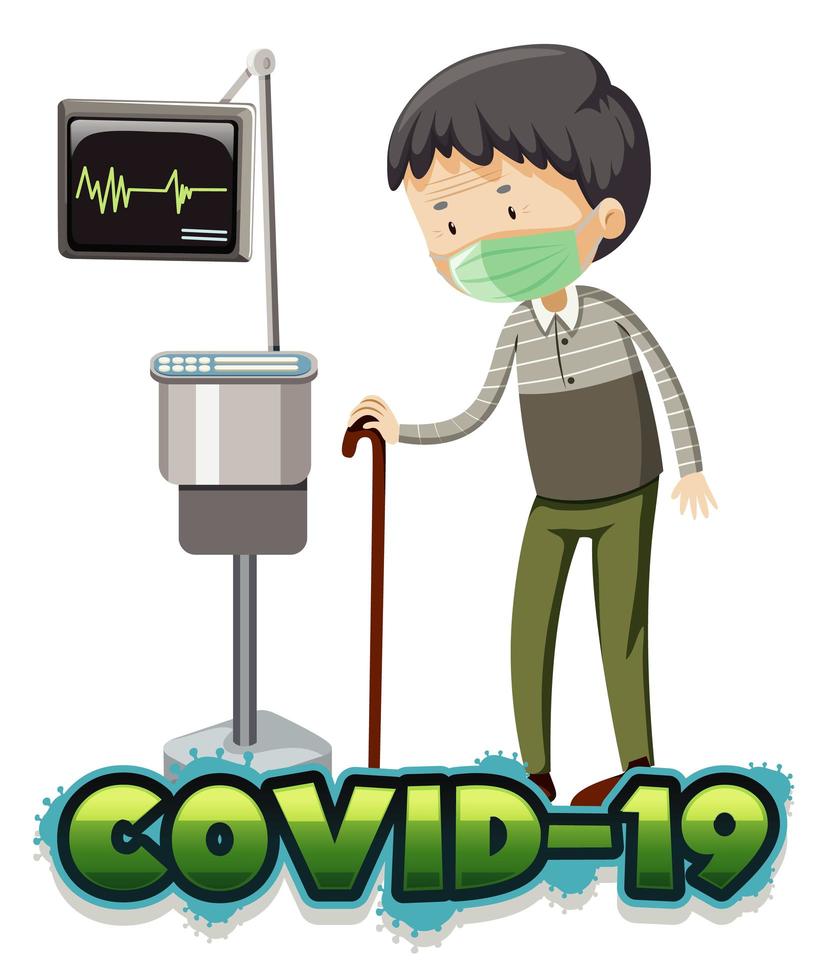 Sick Old Man with COVID-19 in Hospital vector