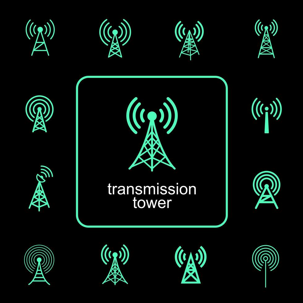 Transmission communication tower symbol set  vector