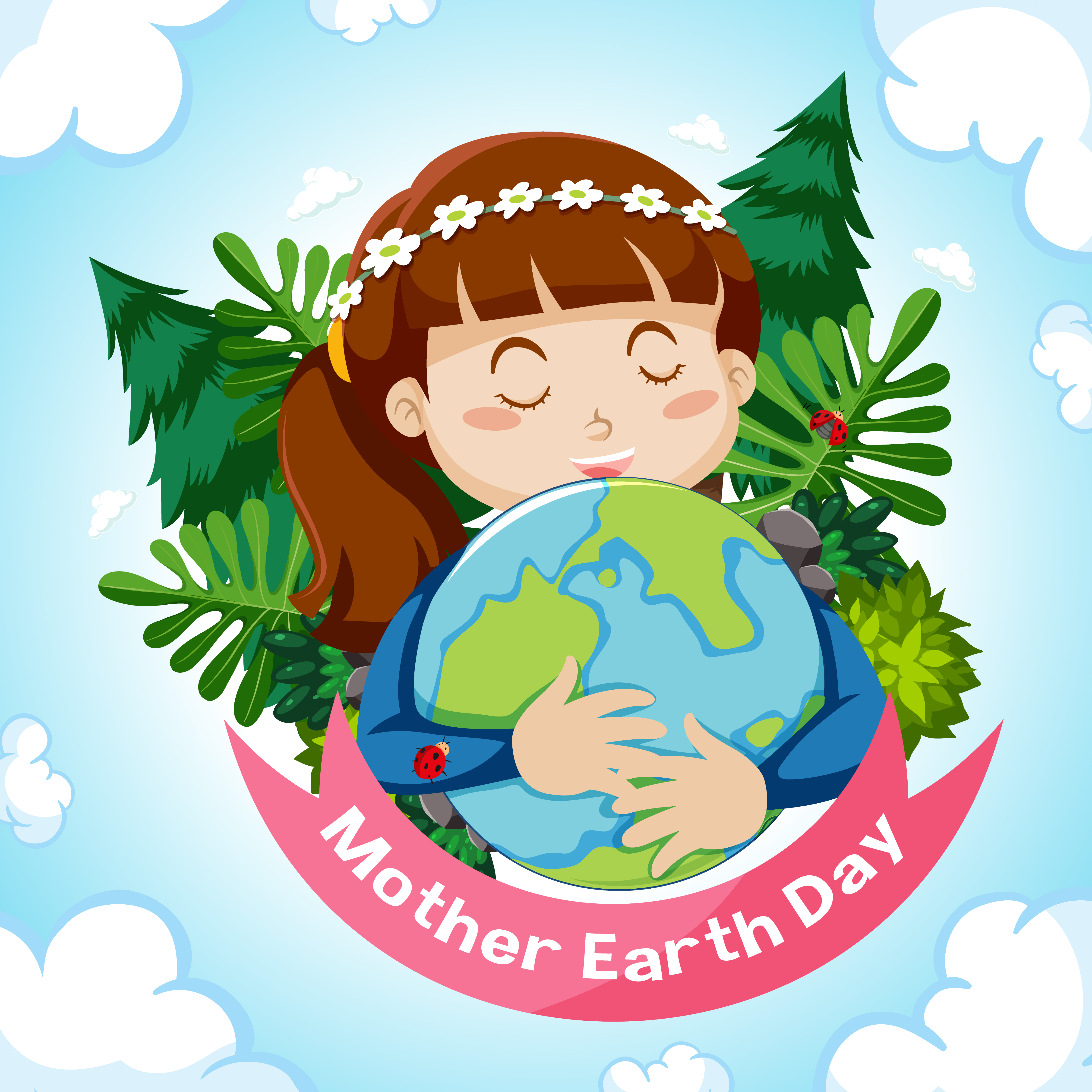 Mother Earth Day with Girl Hugging Earth Globe 1102771 Vector Art at