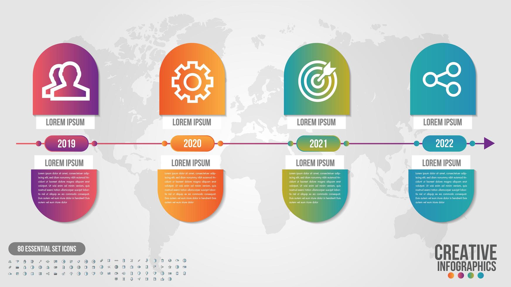 Infographic timeline gradient capsule design with 4 steps vector