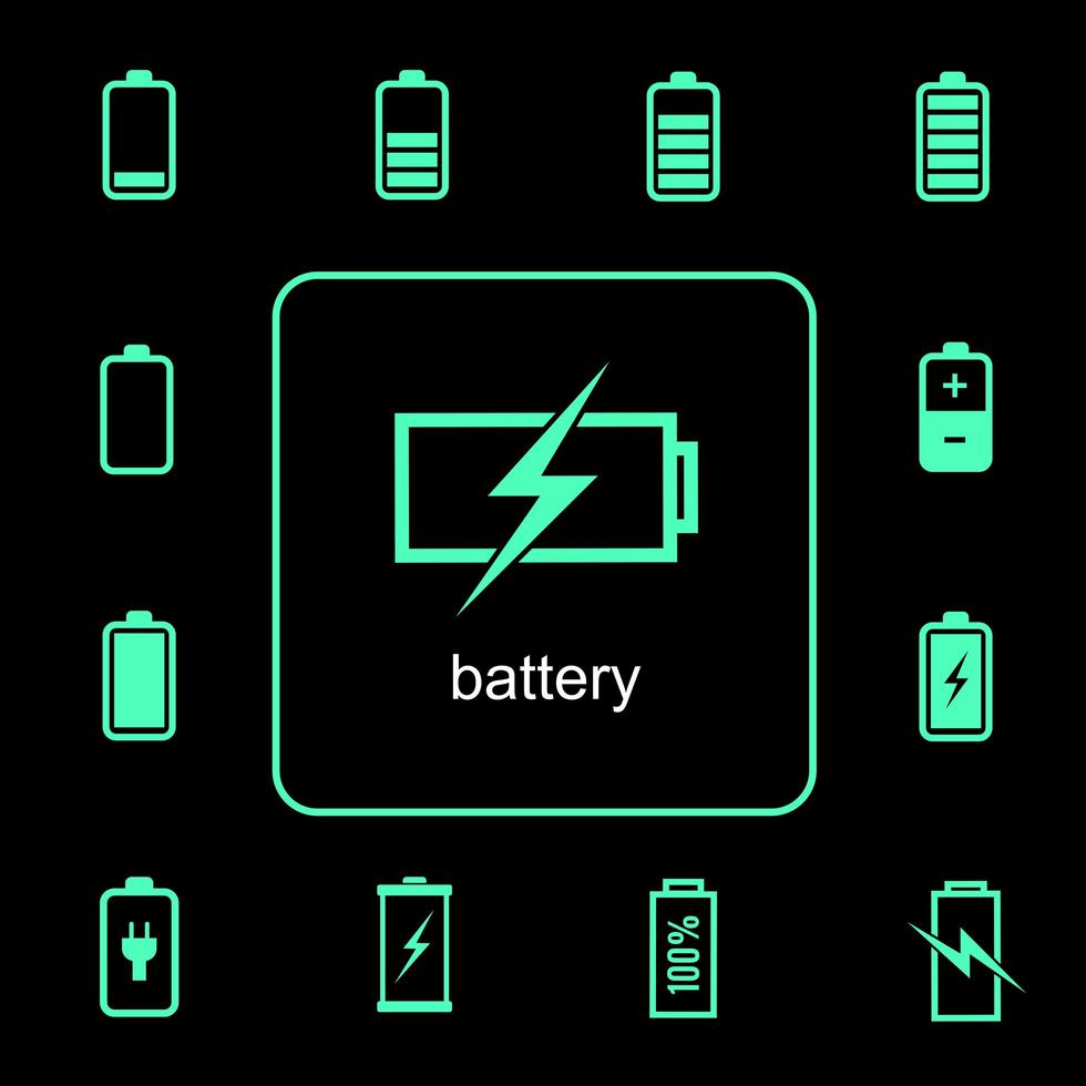 Battery charging and discharging icons set  vector