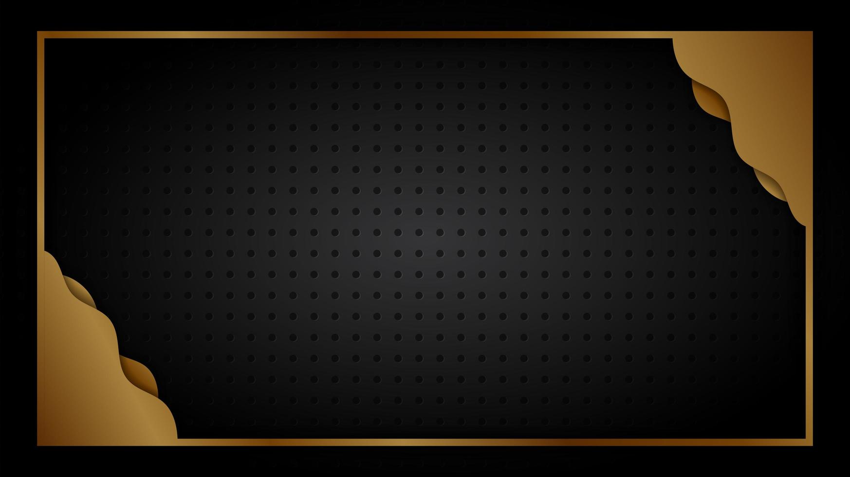 Gold frame and wavy corners over grate texture vector