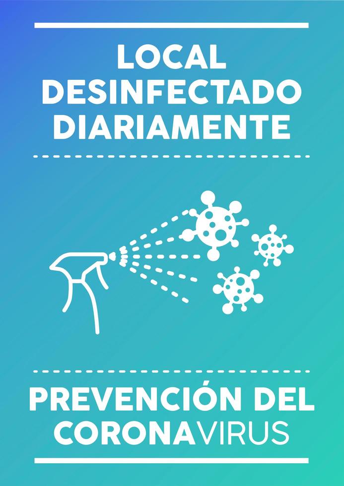 Daily disinfected premise poster in Spanish. vector