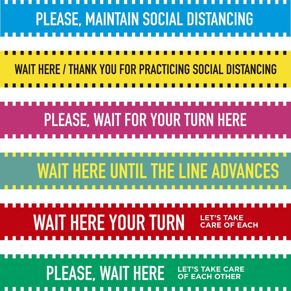 Set of social distancing floor bands in English vector