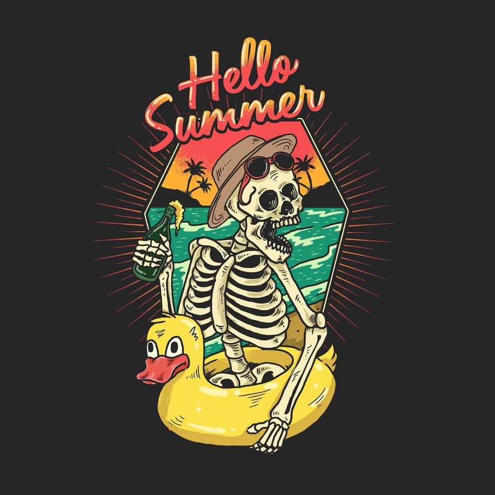 Skeleton Enjoying Vacation on Tropical Beach vector