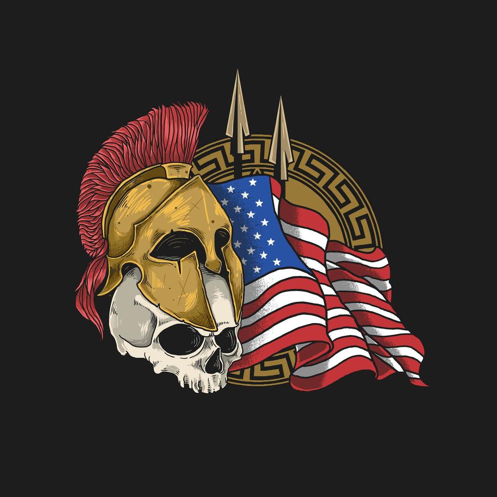 Skull Wearing Spartan Helmet with an American Flag vector