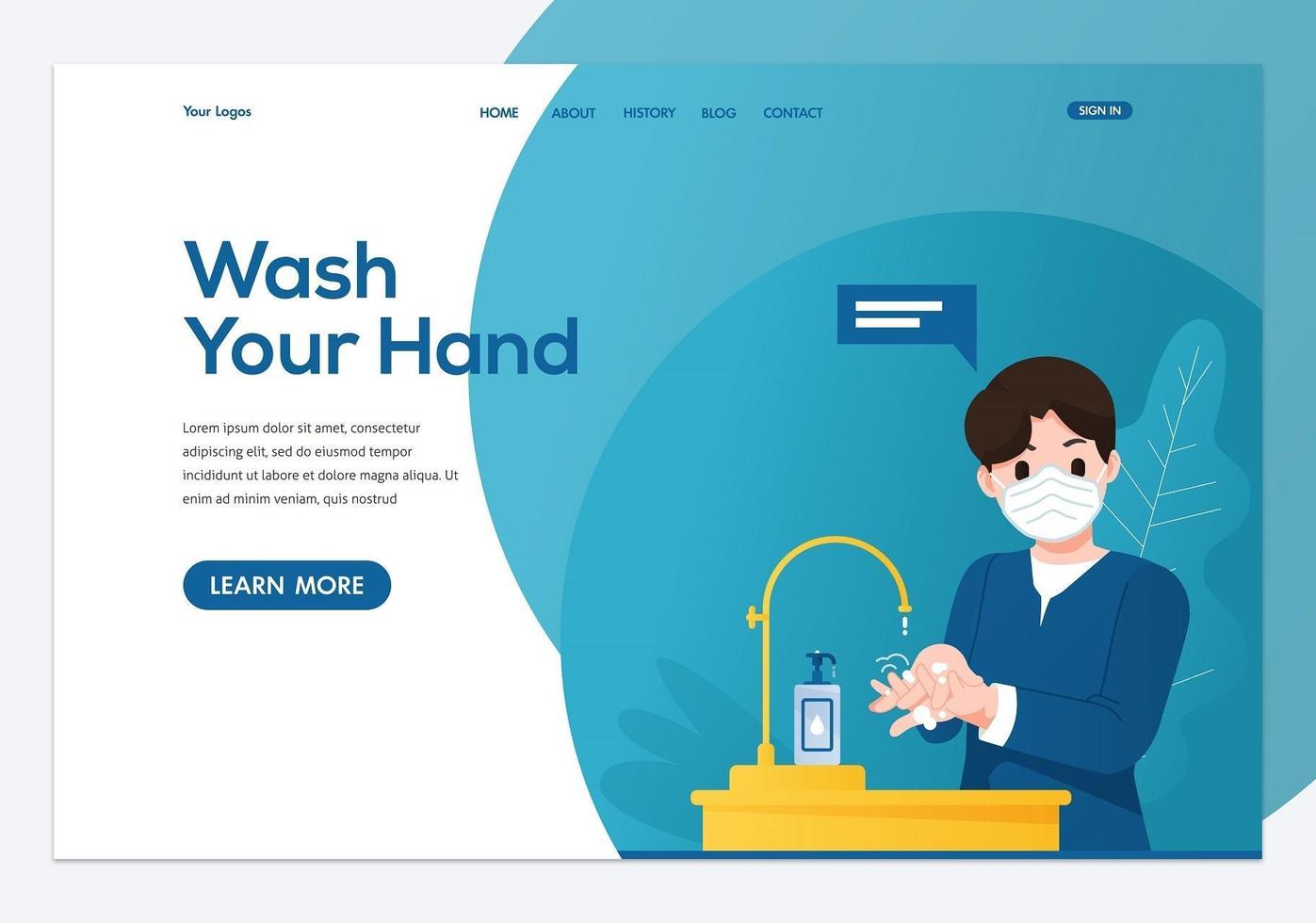 Flat Wash Your Hand Coronavirus Protection Landing Page vector