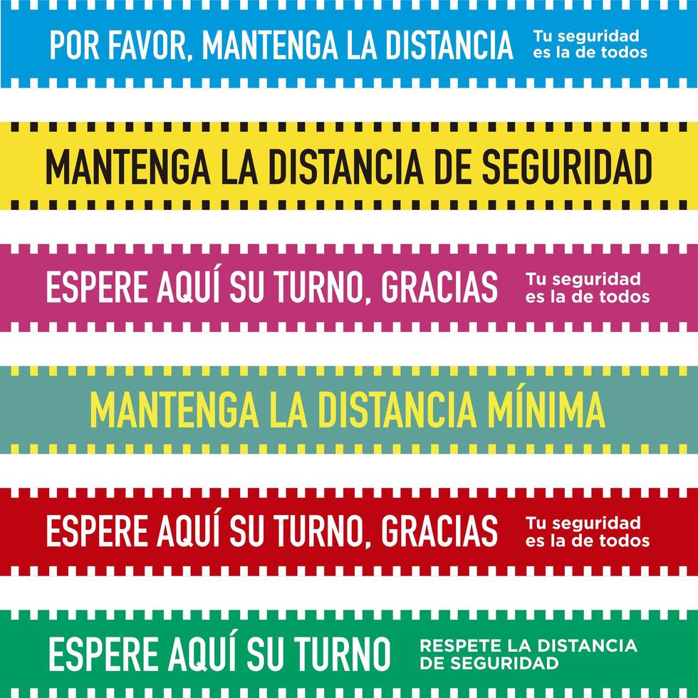 Set of social distancing floor bands in Spanish vector