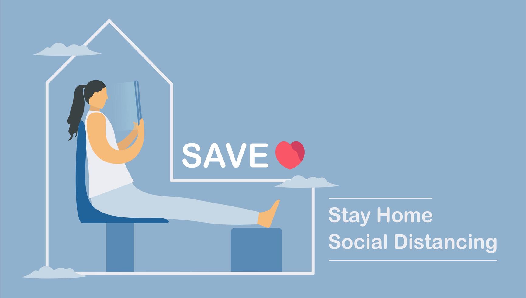 Working from home social distancing design vector