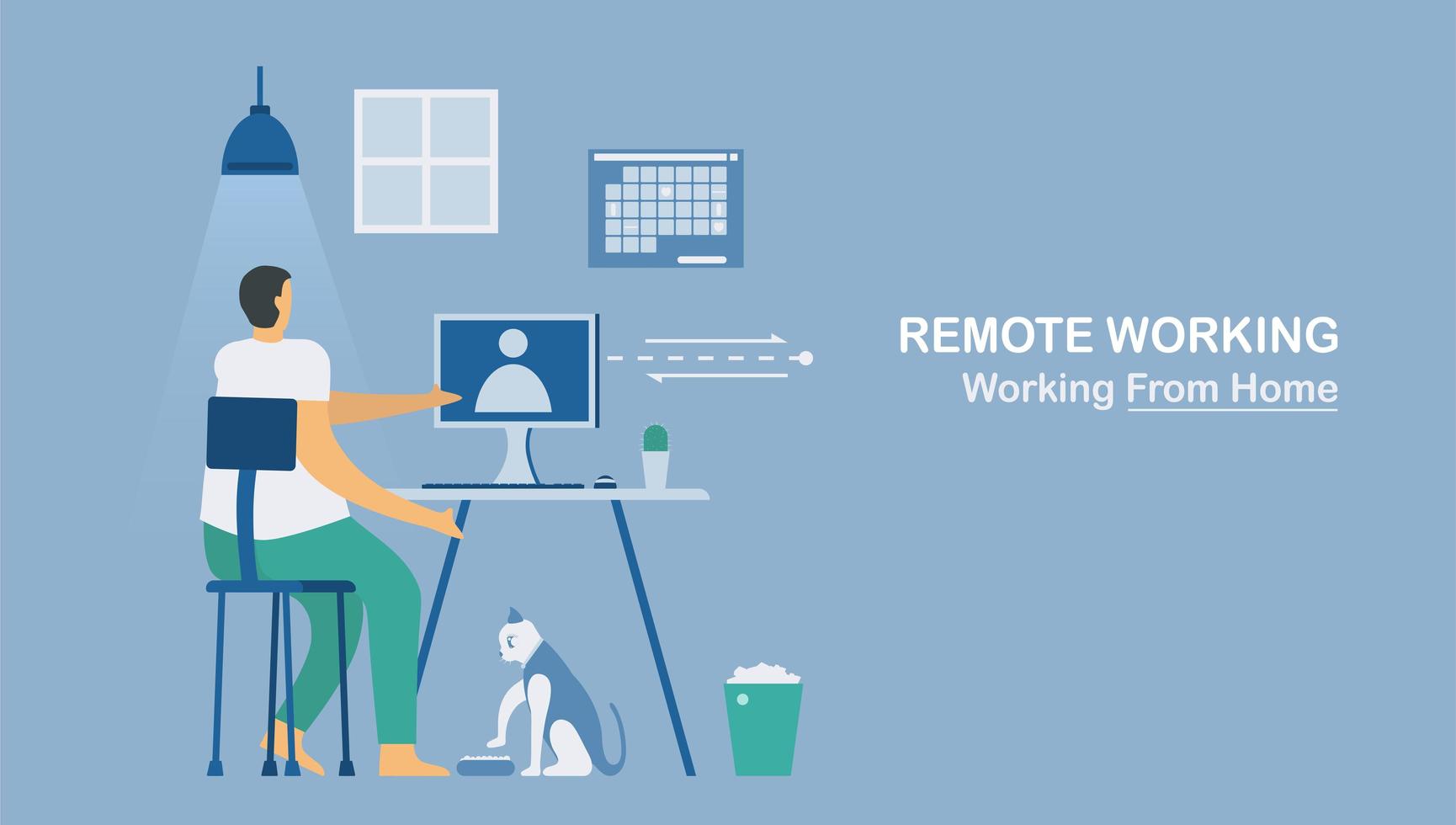 Remote working or work from home for protecting new coronavirus vector