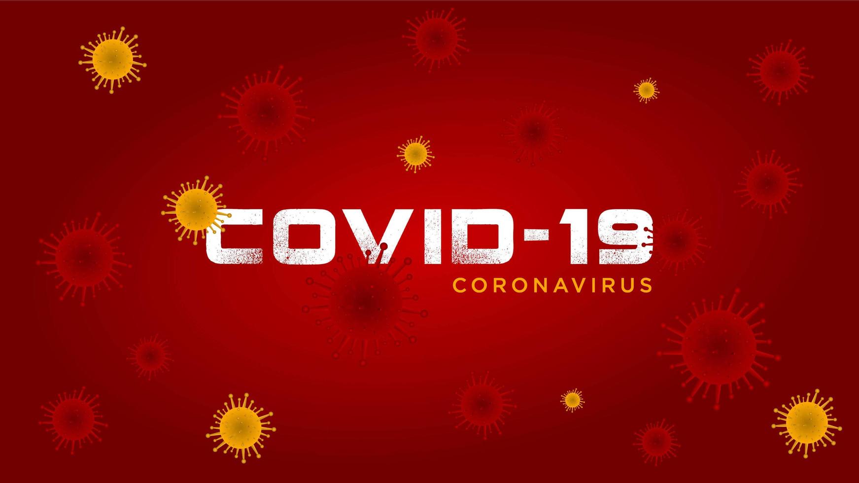 diseño de virus rojo y amarillo de texto grunge covid-19 vector