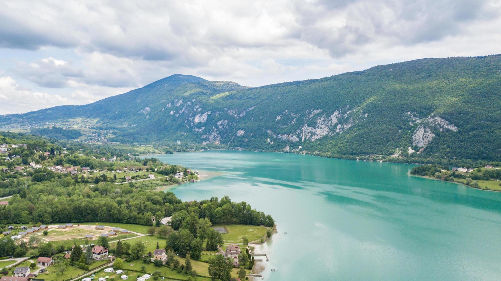 Seascape view of Lac Aiguebelette Lake in Savoie, France photo