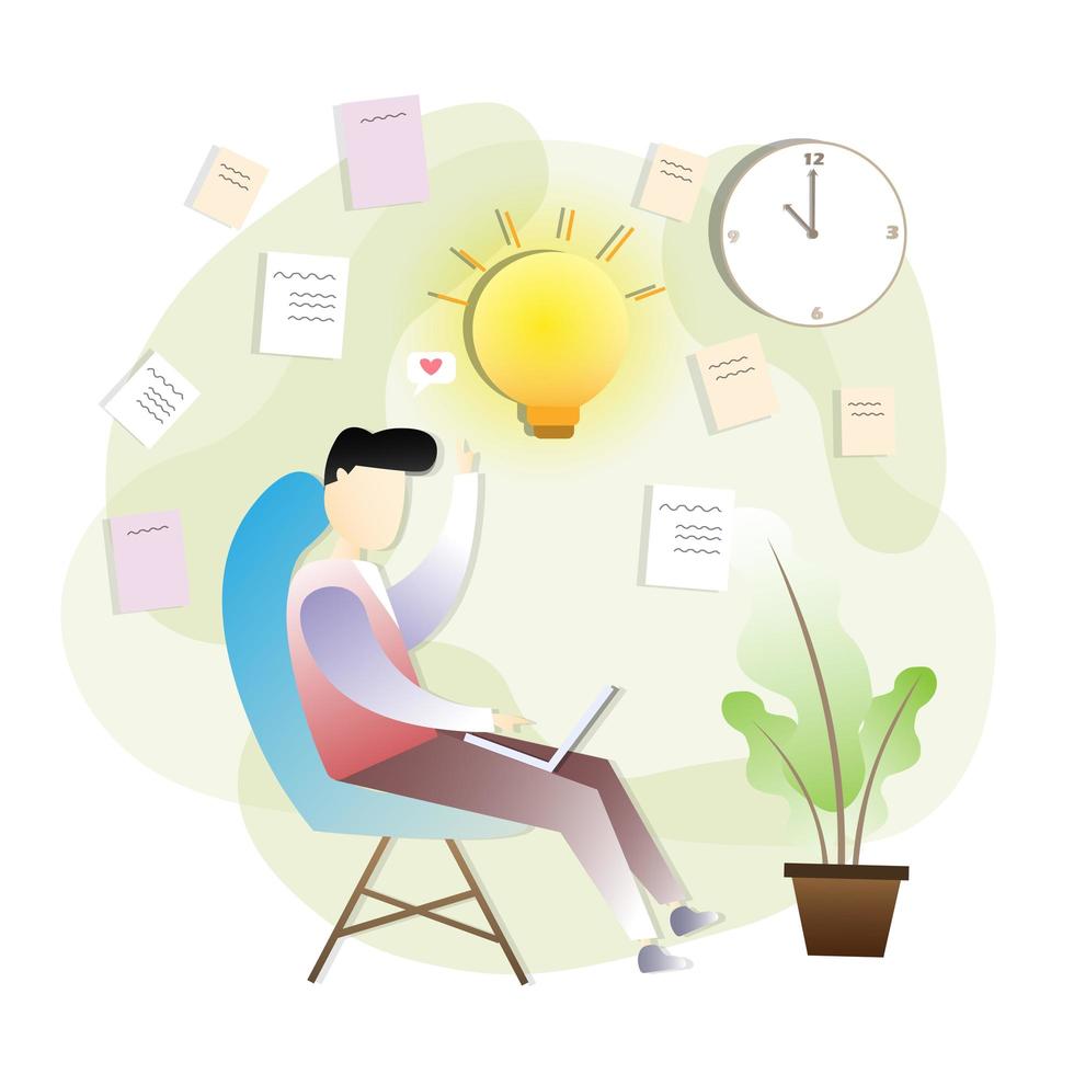 Business man with idea while working vector