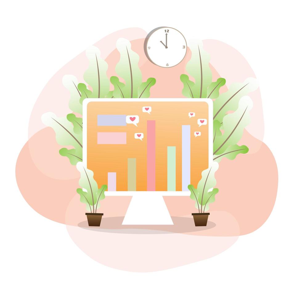 Computer surrounded by plants business design vector